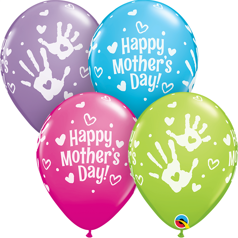 11976 - 25 X 11" ASSORTED COLOURS LATEX BALLOONS MOTHER'S DAY HANDPRINTS