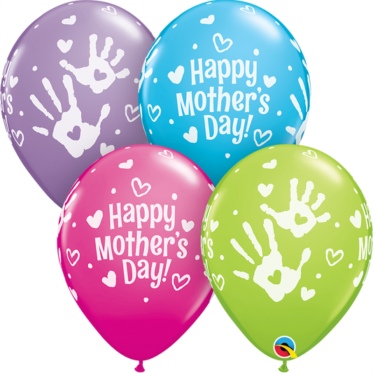 11976 - 25 X 11" ASSORTED COLOURS LATEX BALLOONS MOTHER'S DAY HANDPRINTS