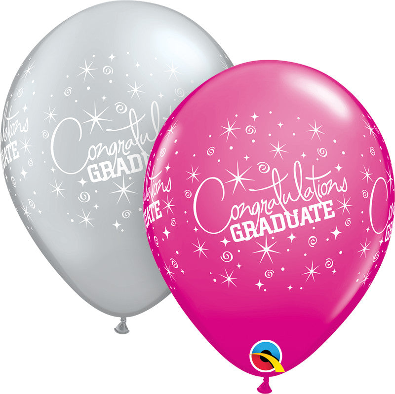 13313 - 25 X 11" ASSORTED LATEX BALLOONS CONGRATULATIONS GRADUATE WRAP