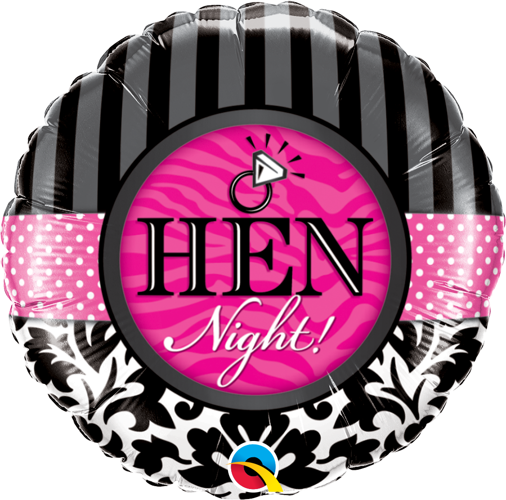 18456 - 1 X 18" ROUND HEN NIGHT! DAMASK & STRIPES FOIL BALLOON