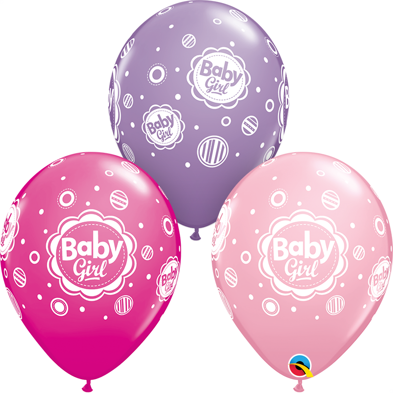 18507 - 25 X 11" ASSORTED LATEX BALLOONS BABY GIRL DOTS