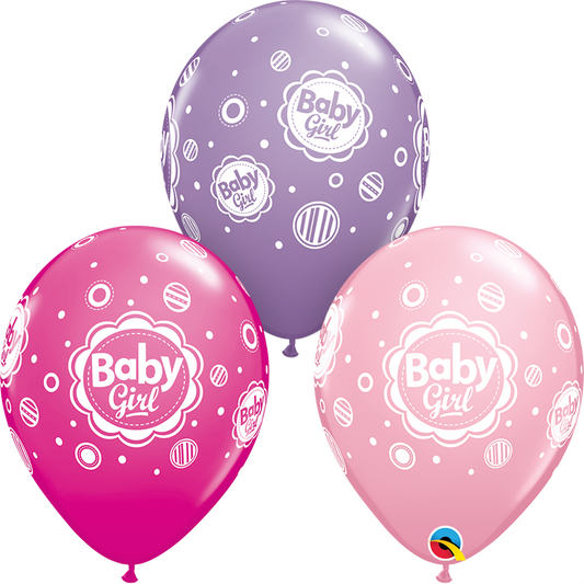 18507 - 25 X 11" ASSORTED LATEX BALLOONS BABY GIRL DOTS