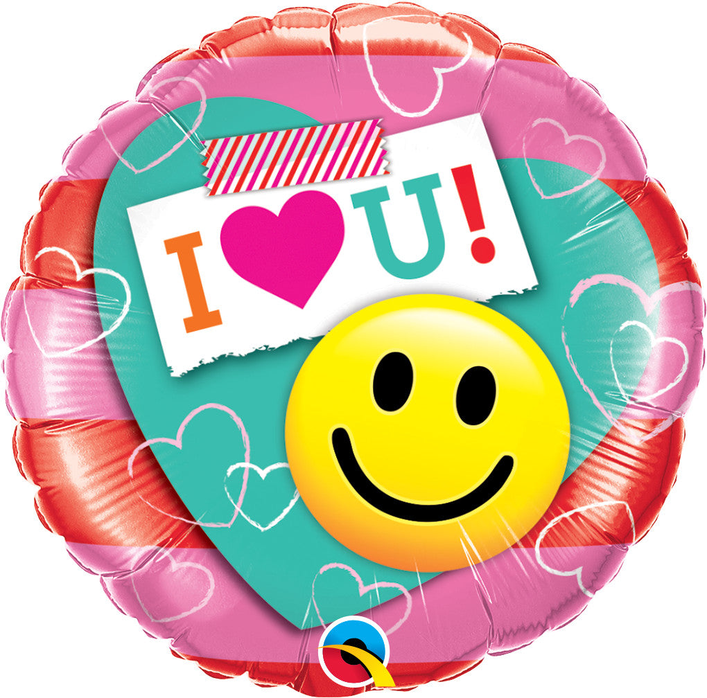 21835 - 18" ROUND I (HEART) U! SMILE FACE FOIL BALLOON