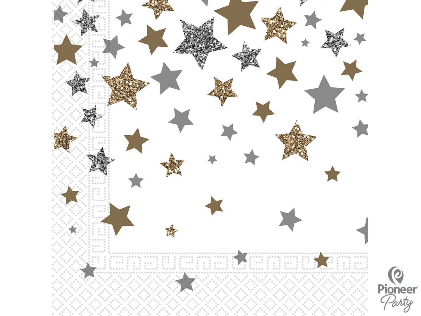 24800 - 20 X NAPKINS PAPER THREE-PLY SILVER & GOLD STARS