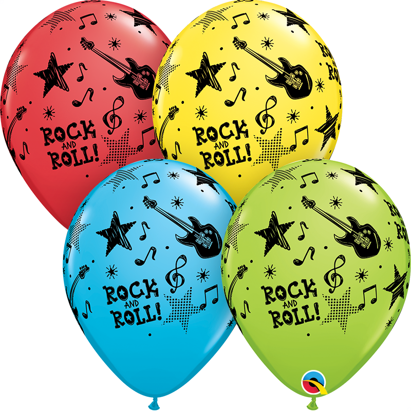 44795 - 25 X 11" ASSORTED COLOURS LATEX BALLOONS ROCK AND ROLL STARS