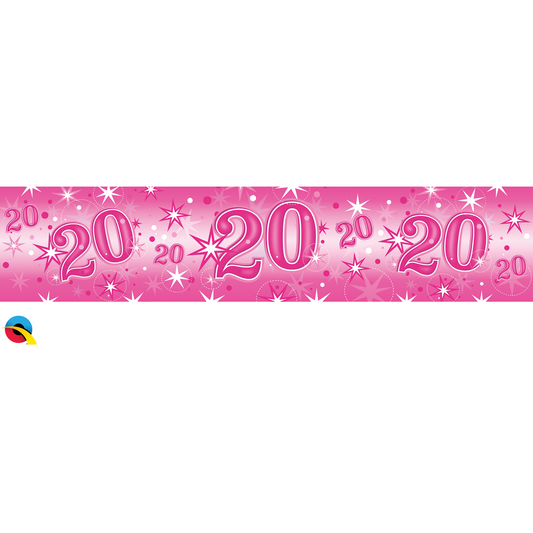 45559 - 1 X FOIL BANNER 2.6M AGE 20 PINK SPARKLE