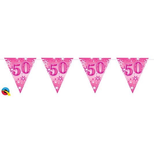 45583 - 1 X FLAG BANNER 160X190MM AGE 50 PINK SPARKLE