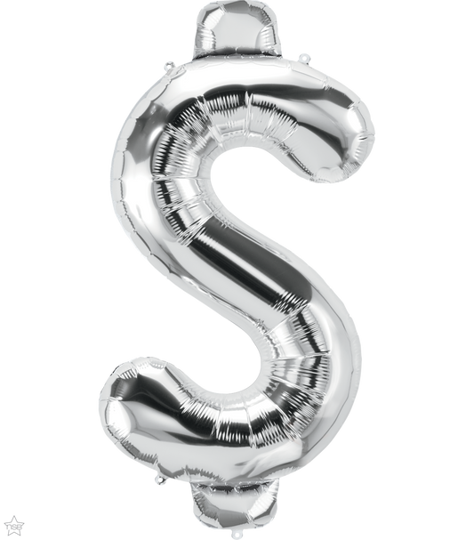 59818 - 34" SYMBOL PACKAGED DOLLAR SIGN SILVER FOIL BALLOON