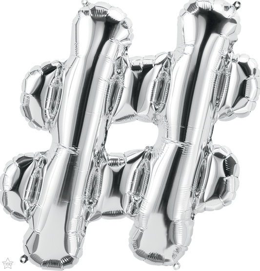 59820 - 34" SYMBOL PACKAGED HASHTAG SILVER FOIL BALLOON