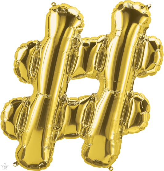 59909 - 34" SYMBOL PACKAGED HASHTAG GOLD FOIL BALLOON