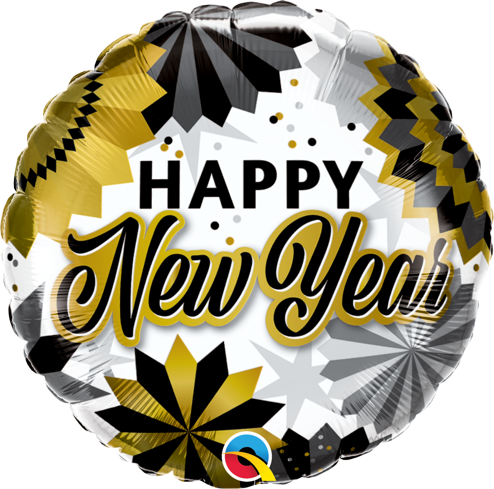 89858 - 18" ROUND NEW YEAR BLACK & GOLD FANS FOIL BALLOON