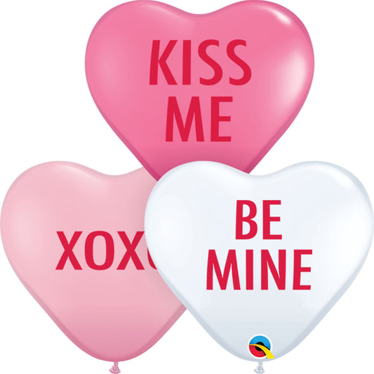 97275 - 100 X 6" HEART-SHAPED LATEX LOVE EXPRESSIONS BALLOONS