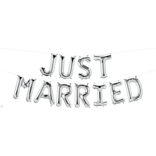 59813 - 16" JUST MARRIED SILVER BALLOON KIT