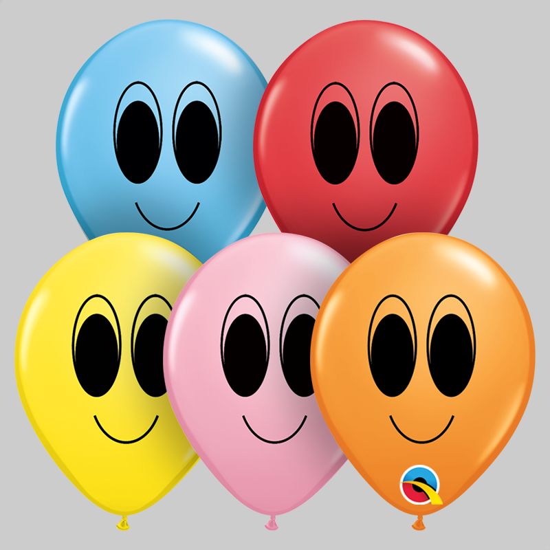 93651 - 100 X 5"  RAINBOW ASSORTED LATEX BALLOONS GOOGLE EYES